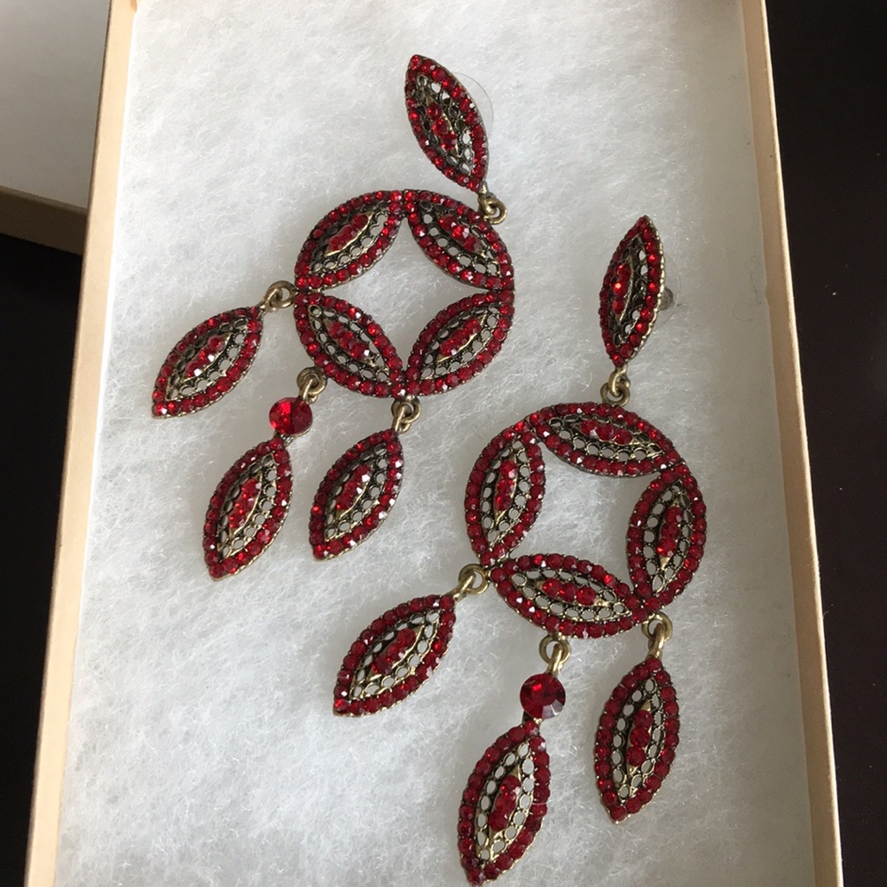 Ruby Red Crystal Hanging Earrings - image 1